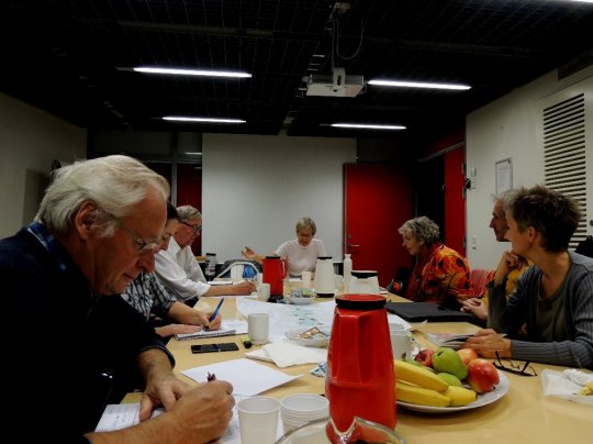 Flemming Jensen, Helle Pröschold, Mogens Aarsleff, Anne-Marie Møldrup, Bente Nielsen, Thomas Schytt og Kitt Ginnerskov ved møde 3. nov. 2014. Fot. Asbjørn Hillestoft.